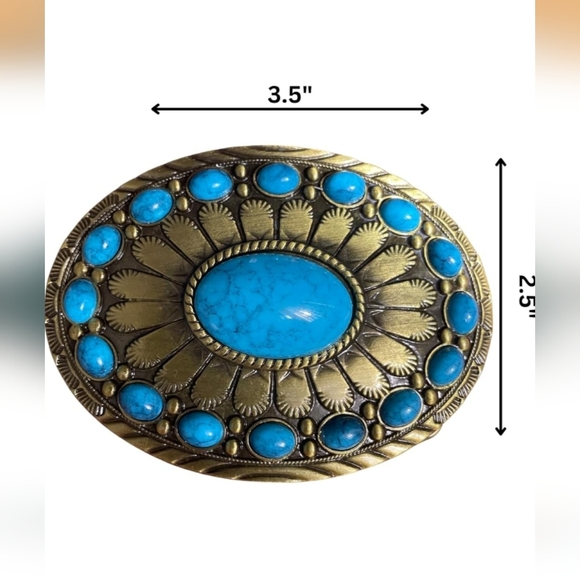 Turquoise Blue Color Accented Western Belt Buckle Silver or gold main image 10
